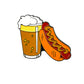 The Glizzy and Beer Ball Marker by Ballmarkers.com features a cartoon beer and mustard hot dog, designed as a fun tailgate golf accessory on a white background.