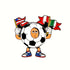 The Mascot Ball Marker by Ballmarkers.com features a cartoon soccer ball with arms, legs, and a neutral face holding an American flag in one hand and Italian flags in the other. Wearing blue and red sneakers, it stands out against a white background.