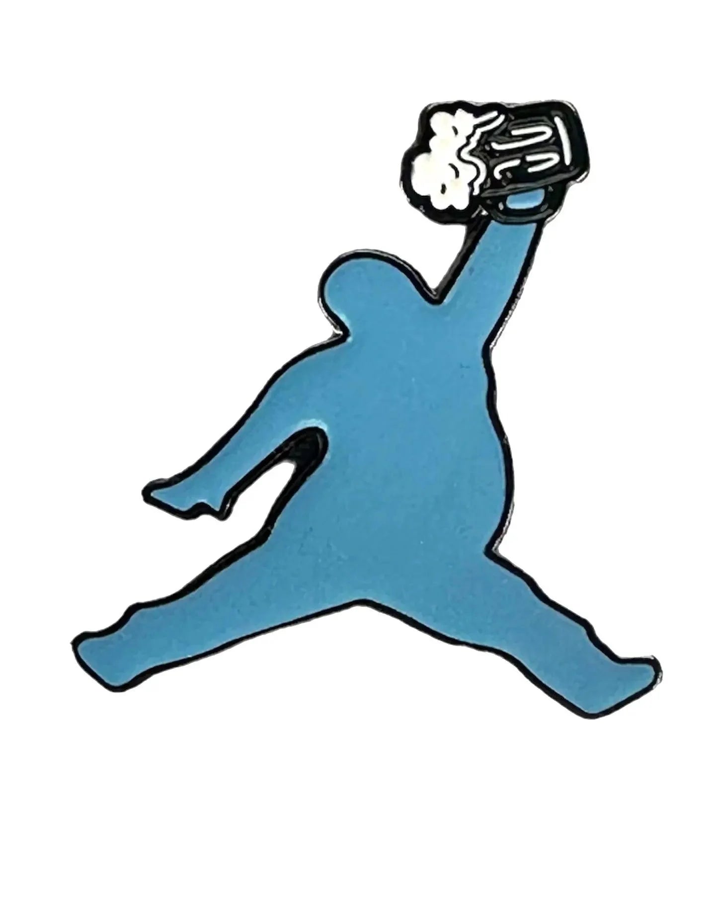The ChunkMan Ball Marker by Grunk Dolfer features a blue silhouette of a person jumping with a beer mug, mimicking the iconic jumpman logo—an ideal playful golf gift or fun design for your ball marker.