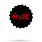 The Pins and Aces Coca-Cola Bottle Cap Ball Marker is a black, round magnetic hat clip featuring the red Coca-Cola logo in cursive at the center on a white background with a subtle shadow below.