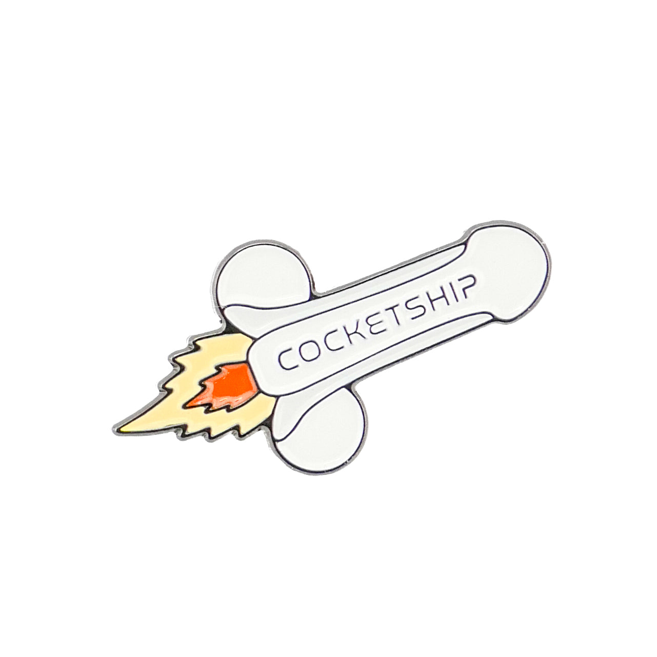 The Cocketship by Logie Joe's Golf is a hilarious ball marker featuring a cartoon rocket shaped like a penis, COCKETSHIP text, and flame details—one of the most unique golf accessories you’ll find on the green.