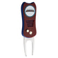 The NHL Switchfix Divot Tool with Ball Marker by Ballmarkers.com features a maroon handle, blue sides, metal forked end, and a magnetic ball marker with a signature switchblade mechanism. Show your Colorado Avalanche pride on the golf course!.
