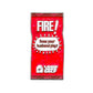 The Fire! Taco Sauce Packet Ball Marker by Logie Joe's Golf is a red rectangular pin with "FIRE!" and "Does your husband play?"—a unique golf accessory featuring a small helmet logo for standout style.