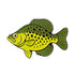 A colorful crappie illustration with a green back, yellow belly, and black spots faces left on a white background—perfect for Logie Joe&