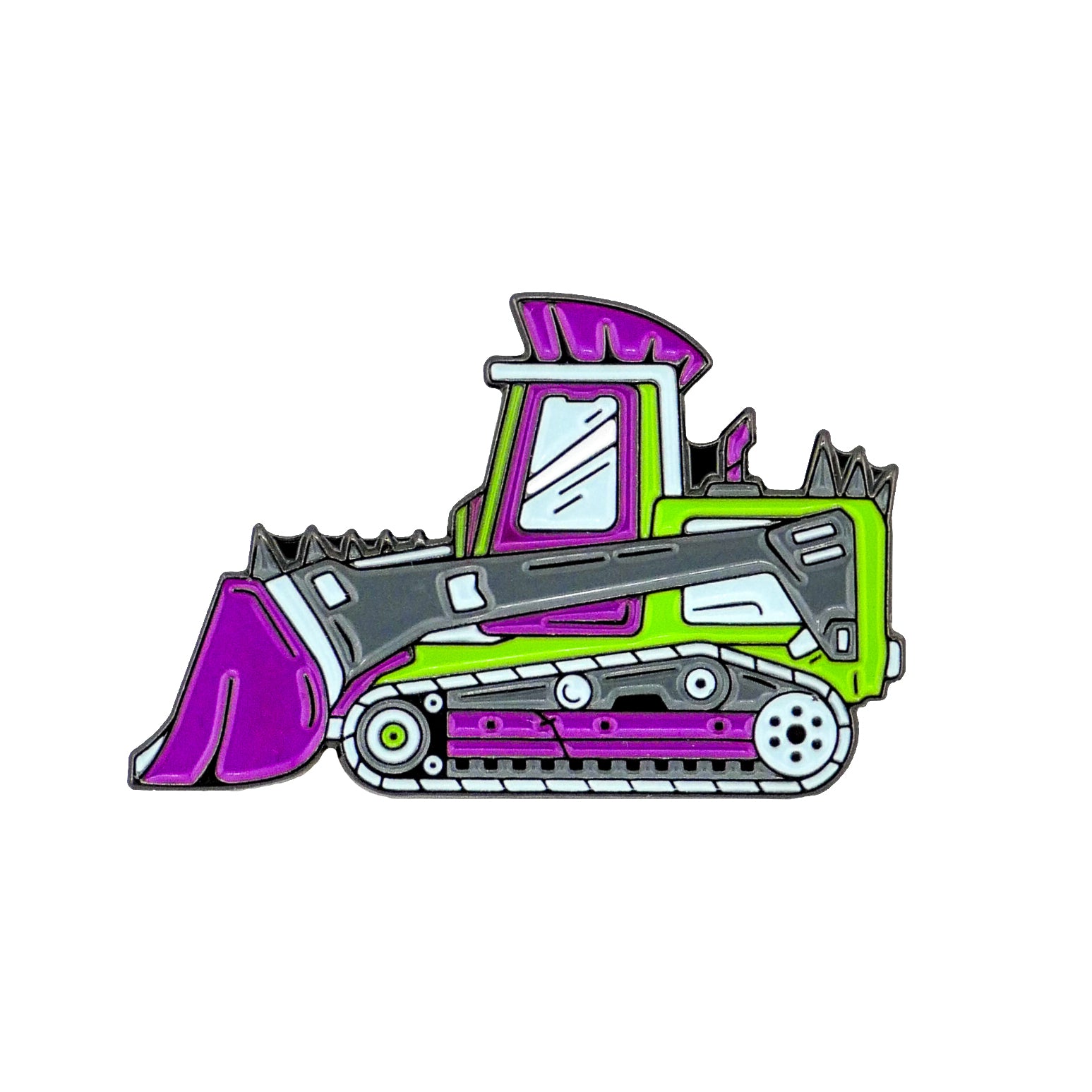 The Danger Dozer Ball Marker by Ballmarkers.com features a colorful bulldozer with bright green, purple, and gray accents, tracks, and a front blade, all shown on a white background.