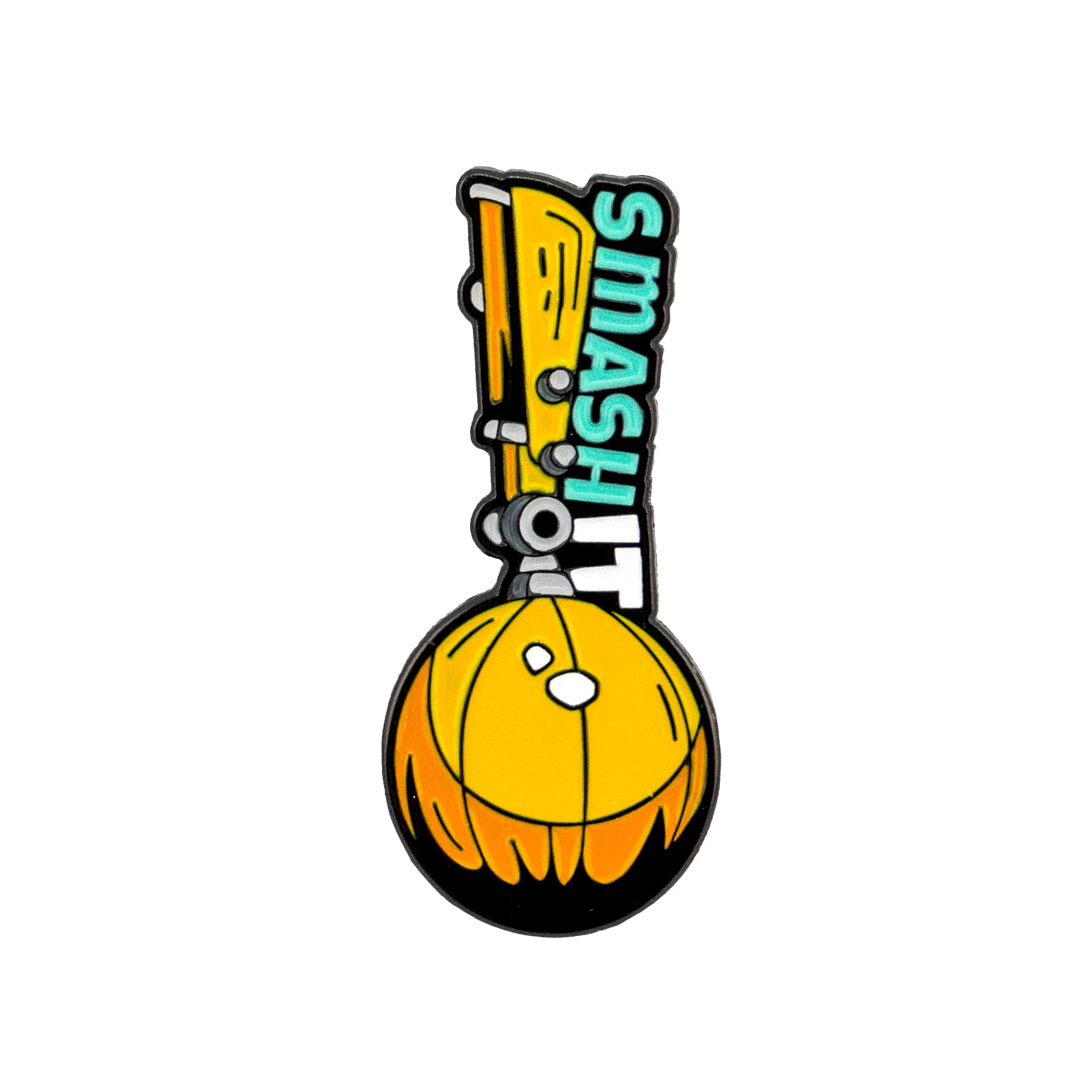 The Smash It Ball Marker by Ballmarkers.com features a cartoon yellow wrecking ball on a metal arm, with bold teal and white "SMASH IT" text—a playful nod to the Wrecking Crew—set against a clean white background.