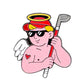 The Cupid of Golf Ball Marker by Ballmarkers.com features a cartoon cupid with a yellow halo, red cap, sunglasses, white wings, and a red heart tattoo holding a golf club—a unique golf gift on a white background.