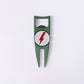 The BYRD DIVOT TOOL - 4 in 1 by The Byrd, LLC is a green metal divot tool and ball marker holder with a circular white emblem featuring a red lightning bolt, shown on a plain white background.