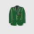 The Green Coat Ball Marker by Guerrilla Golf is shaped like a green sports coat with yellow buttons and a circular emblem on the chest, resembling a blazer and set against a plain light gray background.