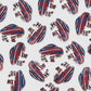 Guerrilla Golf’s RWB Buffalo Ball Marker pins, featuring bold red, white, and blue stripes in a distinctive bison shape, are displayed in a repeating pattern on a white background—ideal for showcasing your team pride or adding a unique touch to your golf accessories.