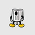 Introducing the Fat Cap Ball Marker by Guerrilla Golf: a cartoon-style character with a trash can body, black arms and legs, white gloves, and oversized yellow shoes, set against a plain gray backdrop—an energetic tribute to graffiti culture inspired by classic NY fat style.