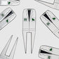 Repeating pattern of Guerrilla Golf Caddy divot tools shaped like white suit jackets, each featuring green Masters logos and “25” stamps, arranged on a light background—perfect as a unique golf accessory or memorable gift.