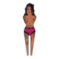 Illustration for Logie Joe's Golf "Titties & Tattoos Divot Tool": a dark-haired, tattooed woman with pink lipstick and headband, sporting “LOVE” golf accessories underwear and a ball marker detail. White background.
