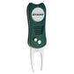 The Ballmarkers.com NHL Switchfix Divot Tool with Ball Marker showcases a green and black Dallas Stars logo, switchblade mechanism, textured grip, dual metal prongs, two front buttons, and a magnetic ball marker for convenience.