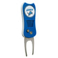 The NFL Switchfix Divot Tool with Ball Marker features a Detroit Lions logo, blue and silver design, textured grip, two metal prongs, magnetic ball marker, and an easy switchblade mechanism for use on the course.