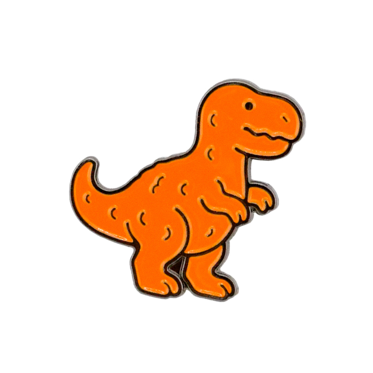 The T-Rex Dinosaur Nugget Ball Marker by Ballmarkers.com features a cartoon orange tyrannosaurus rex with a smiling face and small arms, outlined in black on a white background.