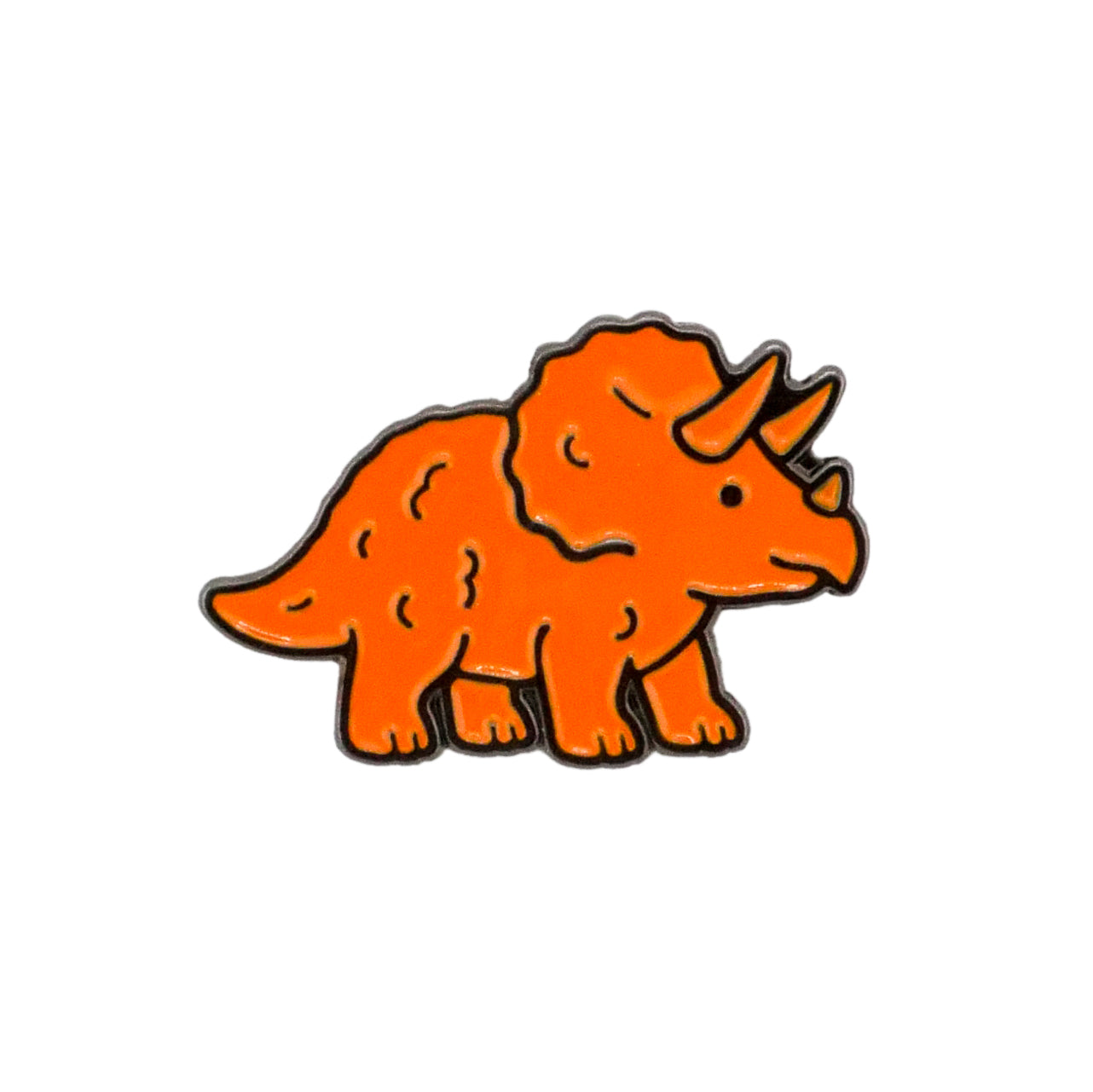 The Triceratops Dinosaur Nugget Ball Marker by Ballmarkers.com features an orange triceratops with three horns and a frilled head, outlined in black on a white background—ideal for golf fans or Dino nuggies lovers.