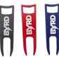 The BYRD DIVOT TOOL - El Diablo by The Byrd, LLC includes three metal divot tools in black, red, and blue with a lightning bolt BYRD logo—stylish golf accessories that also serve as ball alignment tools.