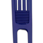 The BYRD DIVOT TOOL - El Diablo by The Byrd, LLC is a blue plastic golf accessory with parallel grooves, a rectangular top, and white stripes. It doubles as a ball alignment tool for precision on the green.