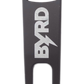 The BYRD DIVOT TOOL - El Diablo by The Byrd, LLC is a black metal two-prong divot tool with "BYRD" in white and a lightning bolt through the Y—perfect for keeping greens tidy every round.