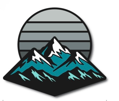 Experience the Mountain Moonrise Ball Marker by Logie Joe's Golf—a stylized illustration of snow-capped mountains set against a large, striped, gray circle evoking a dramatic sunset or moonrise. This nature-inspired golf accessory is the perfect choice for outdoor enthusiasts seeking a unique and functional addition to their game.