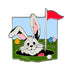 The Easter Bunny Egg Hunt Ball Marker by Ballmarkers.com features a cartoon bunny popping out of a golf hole with a red flag and colorful eggs—making it the perfect Easter golf gift or bunny-themed accessory.