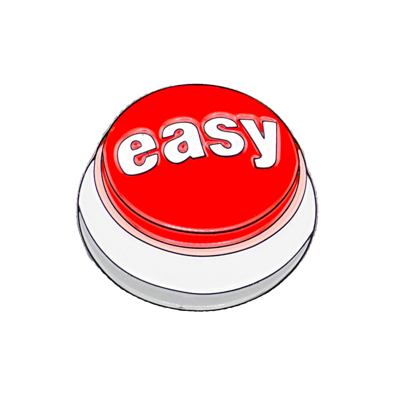 The Easy Button by Ballmarkers by Logie Joes features a red button with “easy” in white lowercase letters on top, set against a plain white background—great inspiration for custom golf ball markers or divot tool designs.