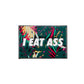 The Logie Joe's Golf I Eat *ss Tropical rectangular pin golf ball marker features a vibrant tropical leaf design and bold white text—an amusing golf accessory guaranteed to spark laughs on the course.