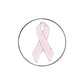 The Evergolf Pink Cancer Ribbon Ball Marker features a light pink ribbon in a black circle on white, making it a stylish metal golf accessory for breast cancer awareness.