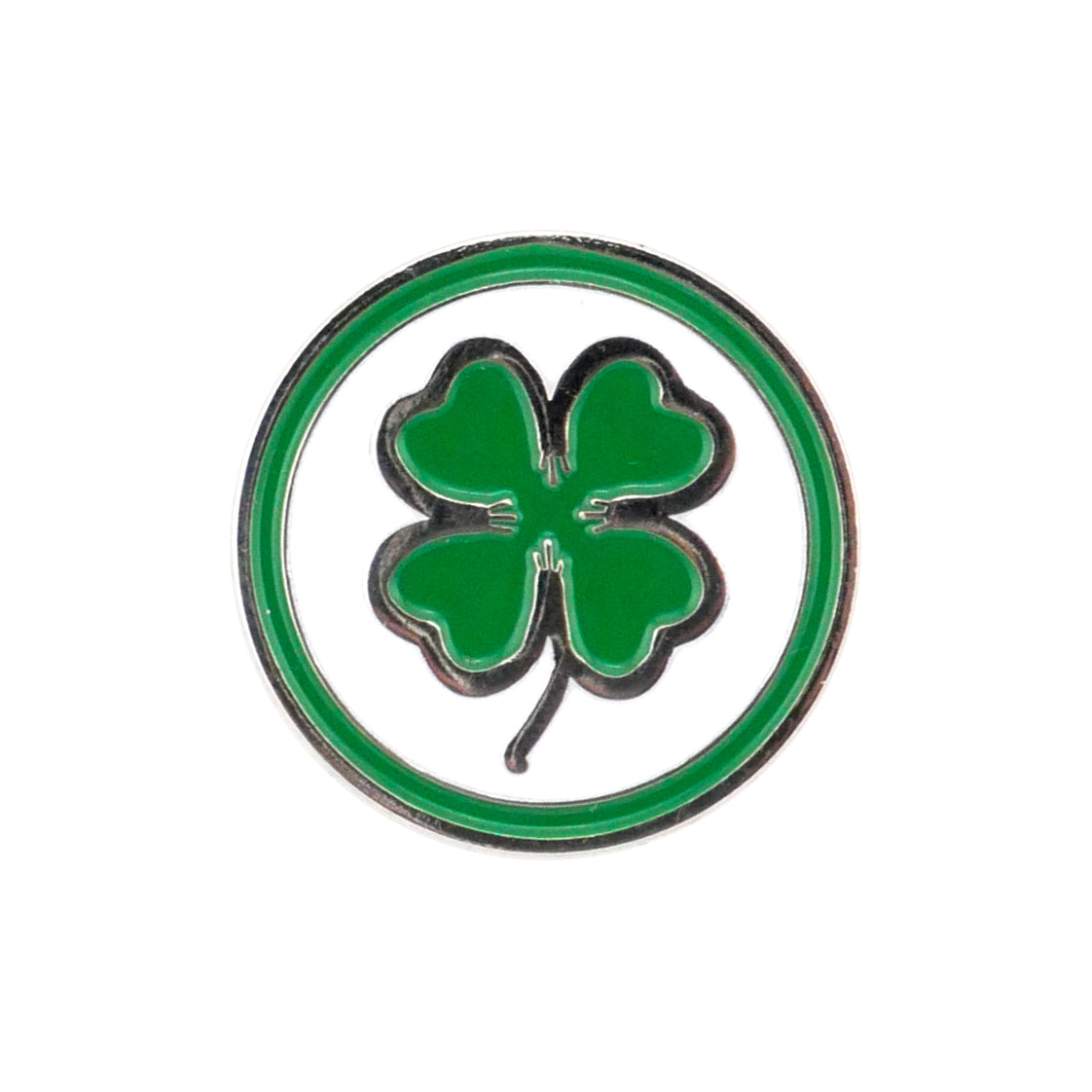 The Evergolf Four Leaf Clover Ball Marker features a green clover on a green-bordered white round pin, crafted from quality metal—making it the perfect golf accessory.