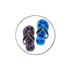 The Evergolf Flip Flop Sandals Crystal pin features two sequin-decorated flip-flops, one purple and one blue, outlined in silver on a white background. Ideal as crystal ball markers or a unique gift for golfers.