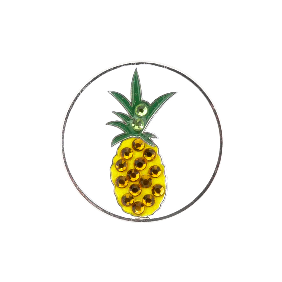 Add a fun touch to your golf gear with the Evergolf Pineapple Crystal pin—its stylized pineapple design and sparkling yellow rhinestones make it the perfect unique accessory or crystal ball marker.