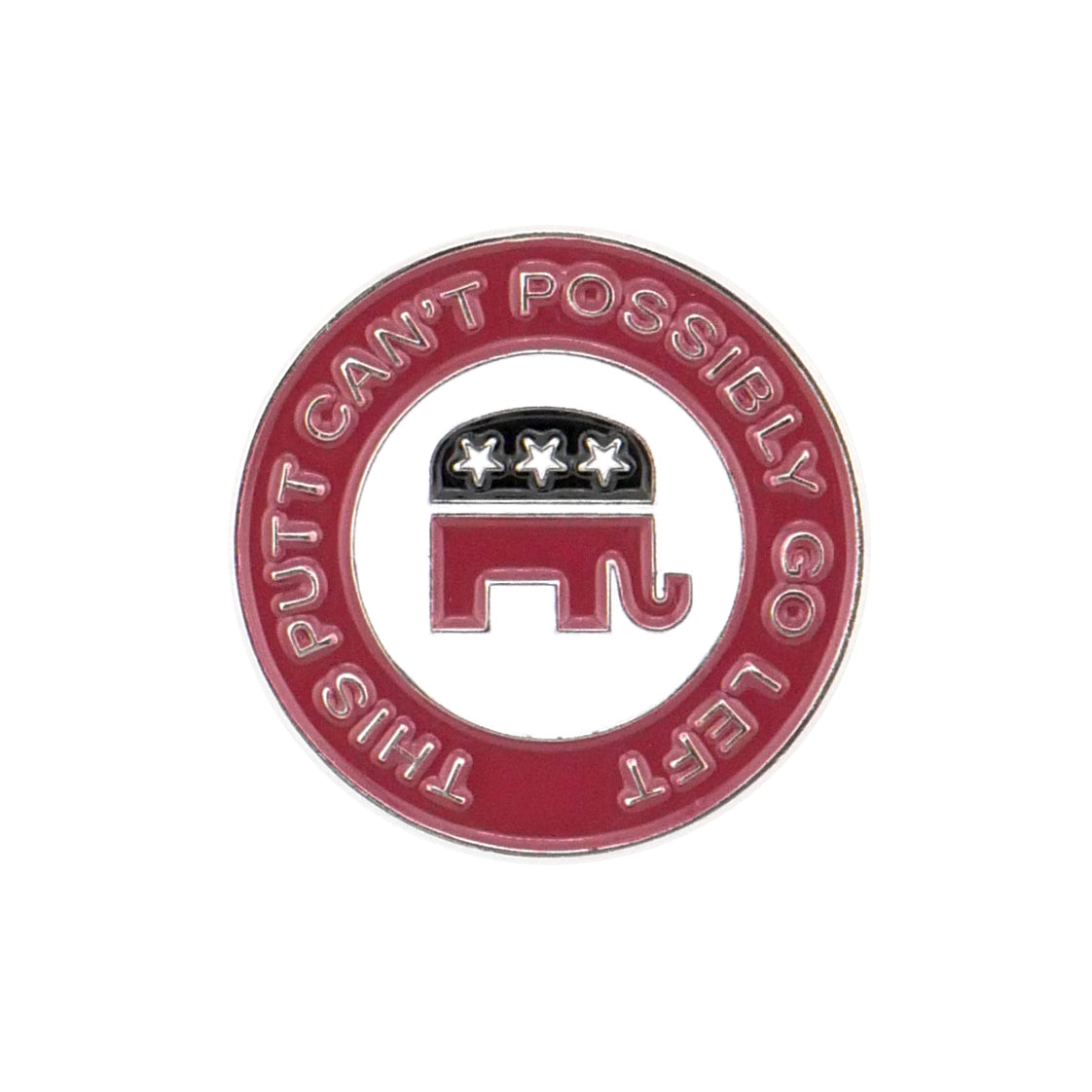 The Evergolf Republican Elephant - This Putt Can't Possibly Go Left ball marker features a red border, white stars, and GOP elephant—perfect for adding unique style to your golf accessories collection.