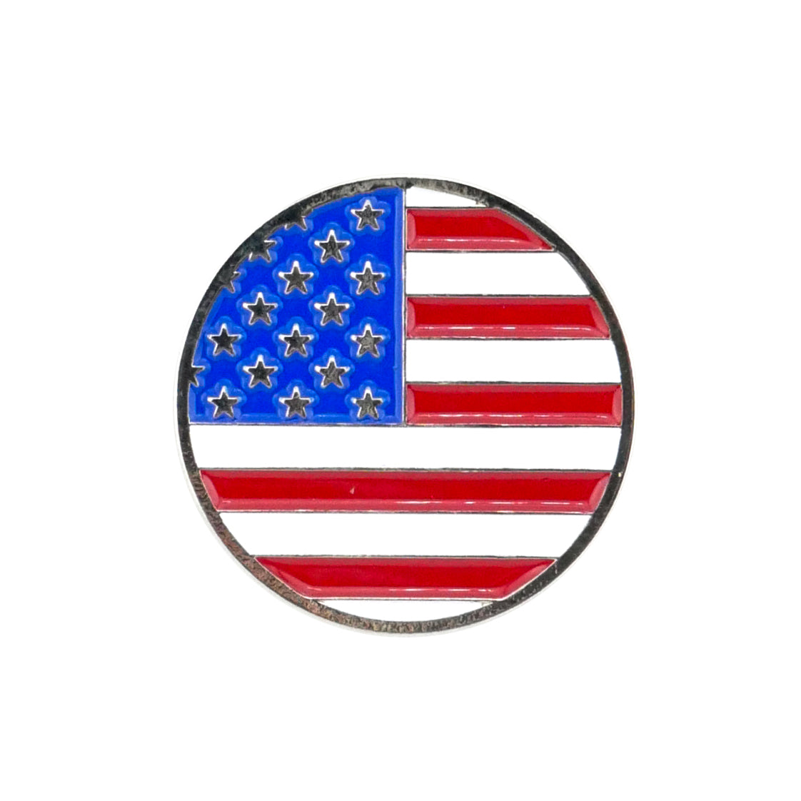 The Evergolf American Flag pin is crafted from high quality metal, showcasing blue and white stars on the left and red and white stripes on the right—an ideal addition to your golf accessories or Evergolf Ball Marker collection.