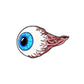 The Eye Ball by Ballmarkers from Logie Joes features a blue eyeball with red veins, resembling a flying golf marker—ideal for unique, personalized golf accessories. Set against a plain white background.