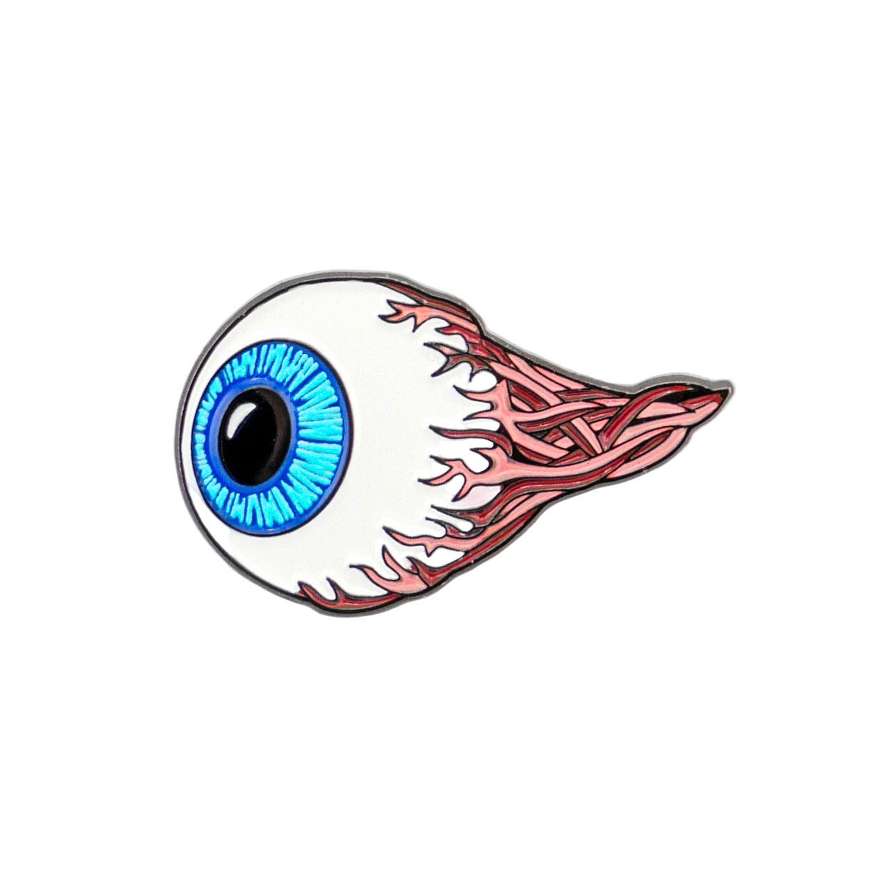 The Eye Ball by Ballmarkers from Logie Joes features a blue eyeball with red veins, resembling a flying golf marker—ideal for unique, personalized golf accessories. Set against a plain white background.