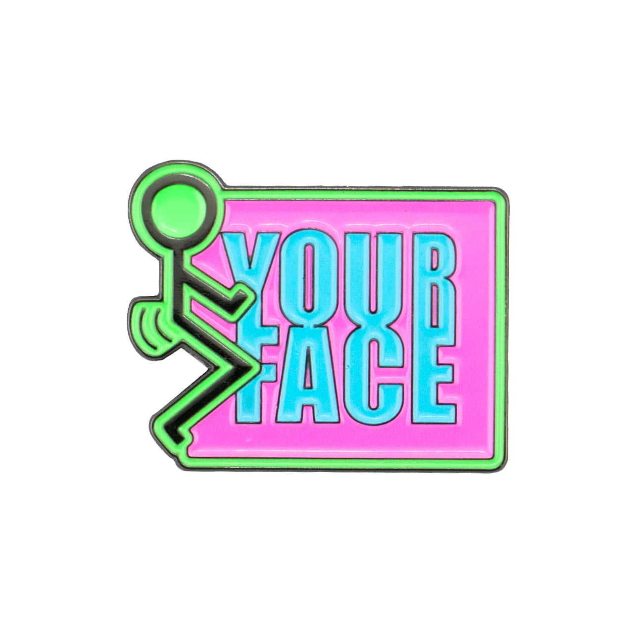 The “F” Your Face Ball Marker by Logie Joe's Golf features a cartoon farting toward a pink rectangle with bold YOUR FACE text—bright, playful, and the perfect funny accessory for your golf game.