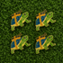 The Strapped Turtle Ball Marker Bundle from Ballmarkers.com features four turtle-shaped enamel ball markers with DANGER tape, arranged in a grid on green grass.