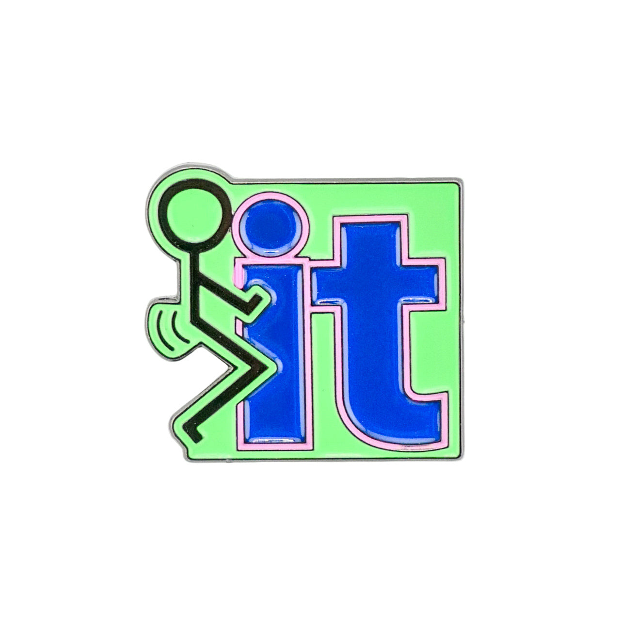 Ballmarkers by Logie Joes “F” It marker showcases a green stick figure humping it in blue and pink on light green—a playful, premium golf accessory that brings humor to the course.