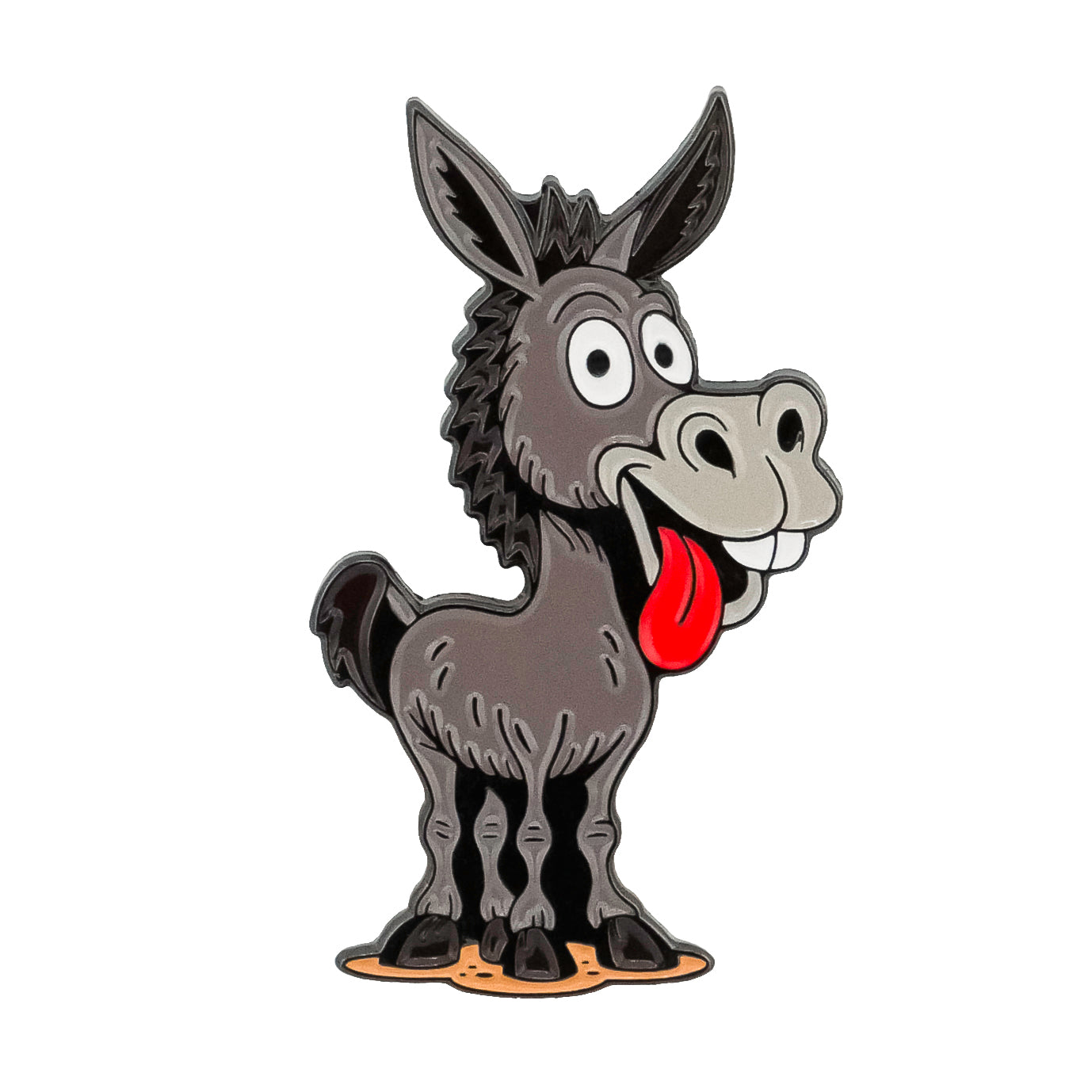 The Donkey Ball Marker d from Ballmarkers.com features a cartoon donkey with a playful grin and big eyes, making it a charming and fun golf accessory for any enthusiast.
