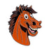 Cartoon illustration of a smiling brown horse with wide eyes and playful expression. The Horse Ball Marker d by Ballmarkers.com is a fun, unique golf accessory, perfect for adding character to your game on a plain white background.