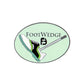 Oval-shaped golf ball marker by Logie Joe's Golf, featuring a sneaker, golf club, "Foot Wedge," and FW logo on light green. Unique design available at Ballmarkers.com.