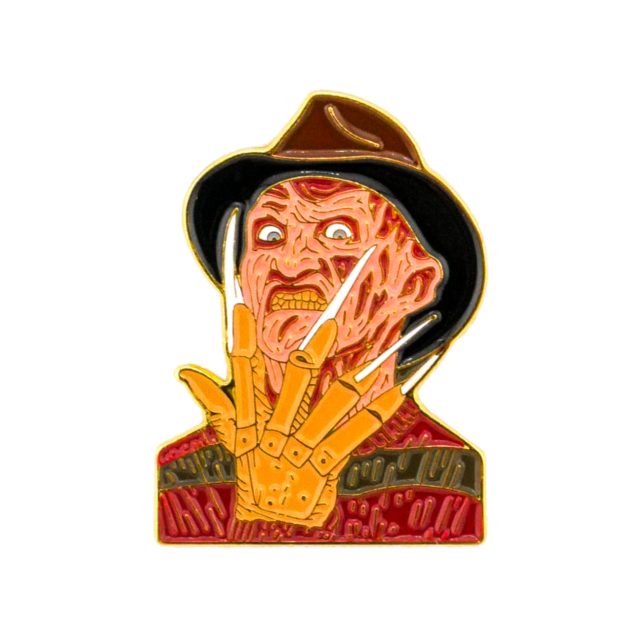 The Freddy Ball Marker from Ballmarkers.com features the burned, scarred horror icon with his brown hat, striped red sweater, and blade-glove—a unique golf accessory for classic scary movie fans.
