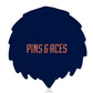 A dark blue, leaf-shaped Independence Eagle ball marker by Pins and Aces with bold orange branding—a perfect patriotic accessory to add flair to your Fourth of July golf game.