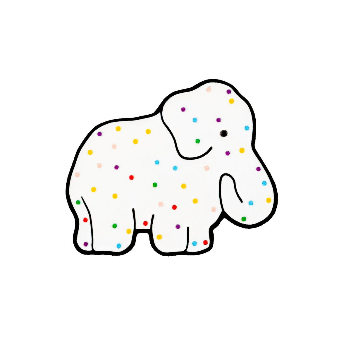 Add a whimsical touch to your game with the Frosted Elephant Cookie Ball Marker from Ballmarkers.com—a white cartoon elephant with colorful polka dots, outlined in black, on a plain white background.