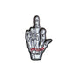 The “F” Your Feelings patch by Logie Joe's Golf features a skeletal hand flipping the bird, with FUCK YOUR FEELINGS inscribed on the fingers and FEELINGS in red—perfect for bold expression on your bag or premium golf gear.