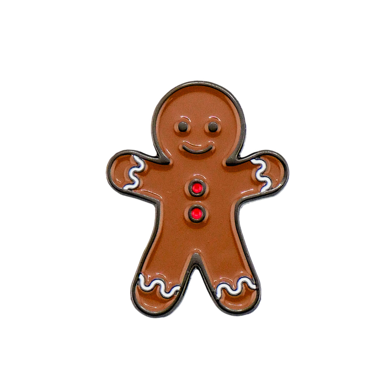 The Gingerbread Man Ball Marker by Ballmarkers.com features a smiling, icing-decorated design with red buttons—perfect for adding festive Christmas charm to your game.