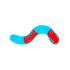 The Gummy Worm Ball Marker from Ballmarkers.com features a curved, blue and red segmented design with raised bumps and oval patterns—perfect for marking your spot on the green.