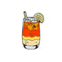 A glass of iced layered drink with orange and yellow sections, lemon slice, striped straw, and a Half Iced Tea & Half Lemonade Ball Marker by Logie Joe’s Golf as a fun golf accessory—set against a white background.