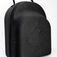 A black Hat Caddie by Pins and Aces, featuring a handle, zip closure, and a large spade symbol with "Pins and Aces" embossed on top, shown against a plain white background.